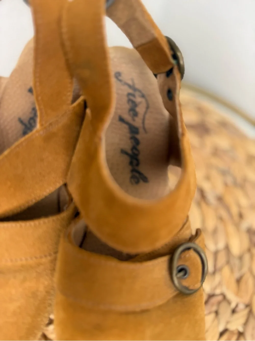 Free People Clogs Park Circle Suede Clog camel tan wooden heel lagenlook